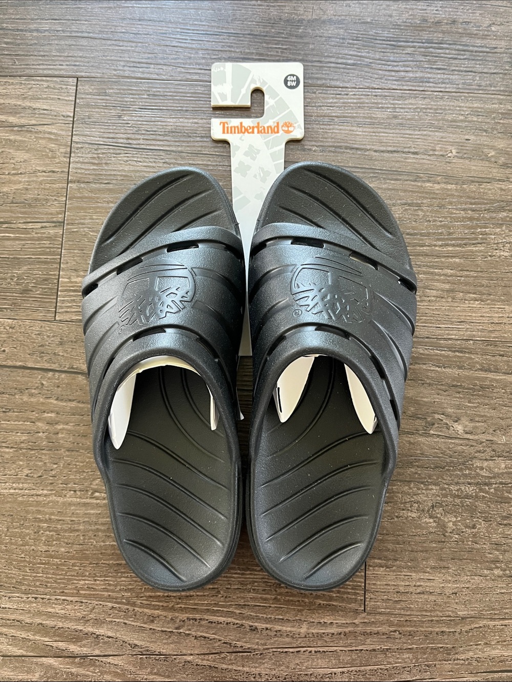 Timberland Black Slide Sandals with Logo Strap Boys Size 6Y